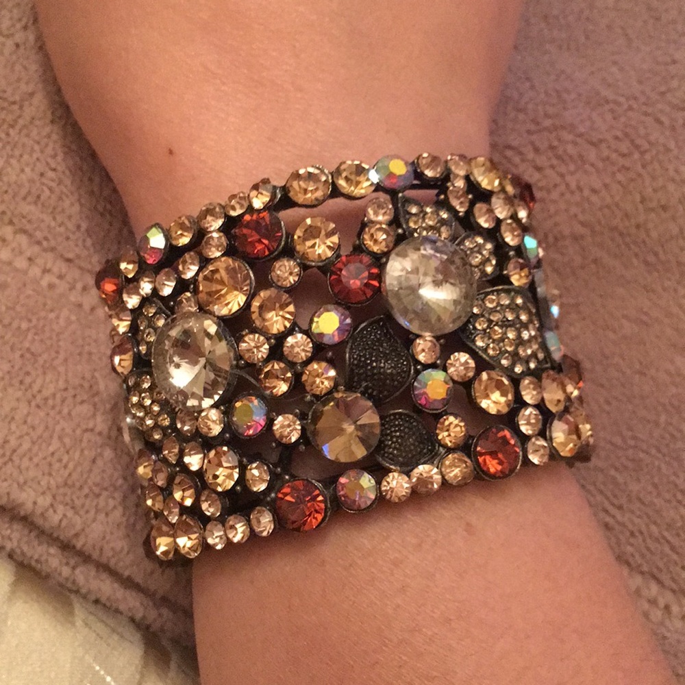 Brown Neutral Stoned Statement Cuff Bracelet - image 3